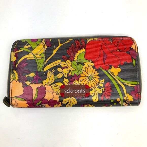 Sakroots Colorful Floral PEACE 3D Zip Round Wallet - Picture 1 of 16